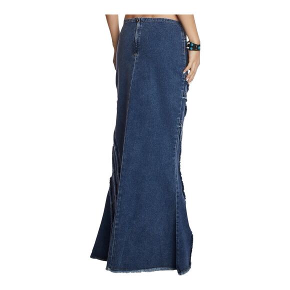 DOLLS KILL X GENERATION KISS JADE MAXI MERMAID DENIM DISTRESSED Y2K SKIRT SZ XL - Picture 10 of 10